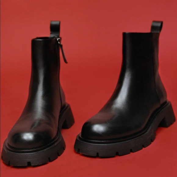 Zara Shoes | Moving Sale Zara Low Heel Lug Sole Leather Ankle Boots Moving Sale | Color: Black | Size: 10 | Designersfinds's Closet